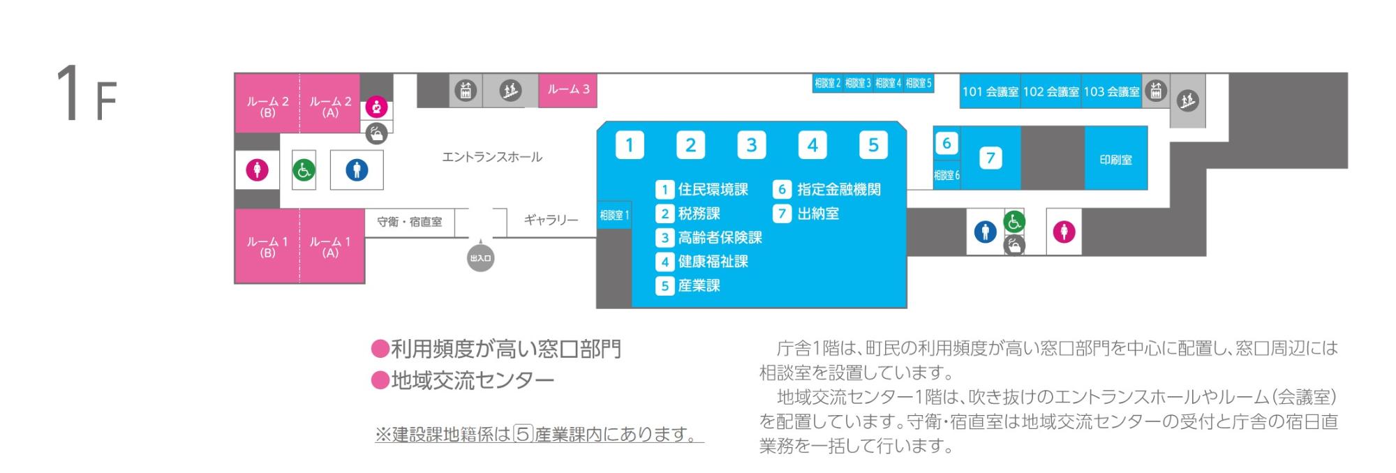 多度津町庁舎1階のフロアマップ